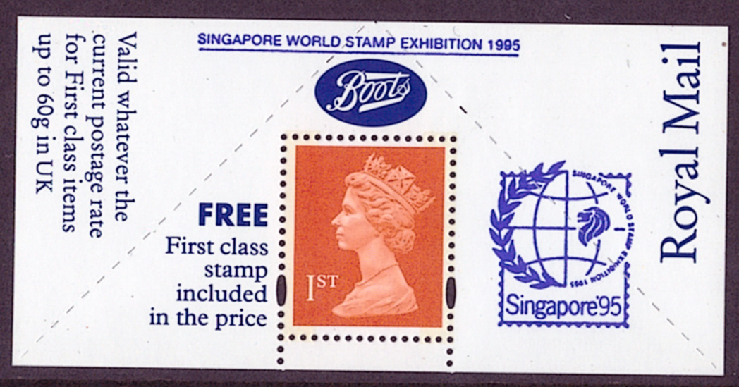 (image for) "Singapore '95" overprinted Boots 1st Class Stamp & Label